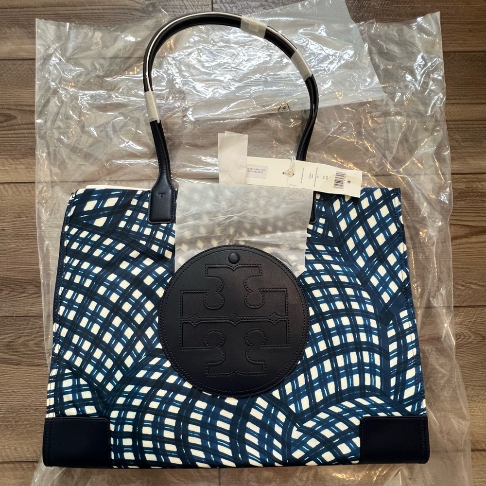 NWT Tory Burch Ella Printed Tote Navy Color